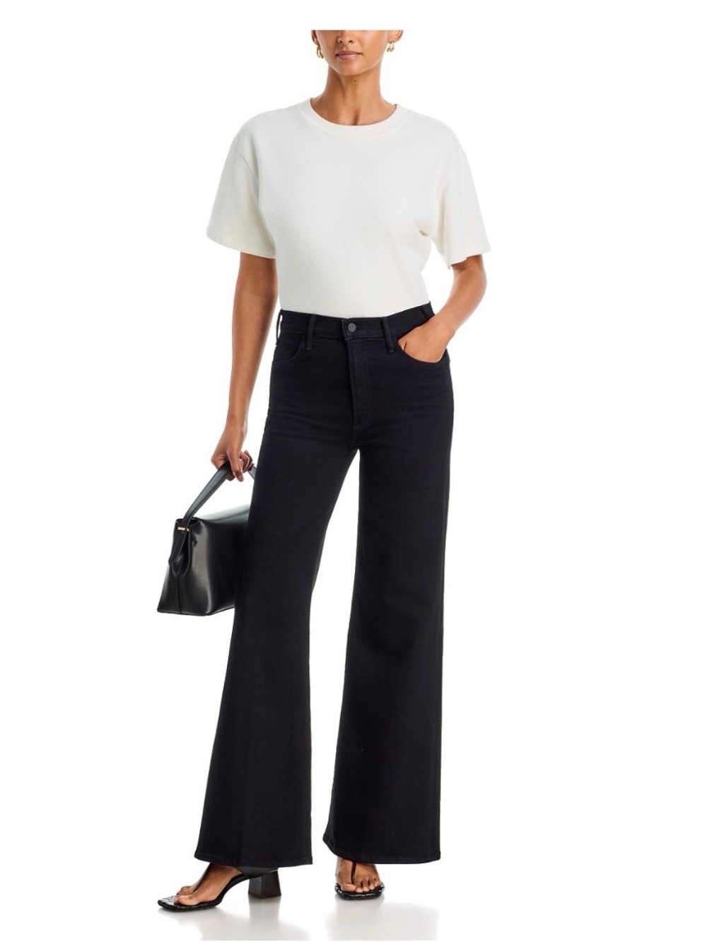 Mother Hustler Roller Heel Wide Leg High-Rise Jeans - Pitch (Black) size 28